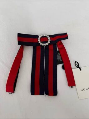 Gucci Navy and Red Ribbon Brooch with Crystal Ring